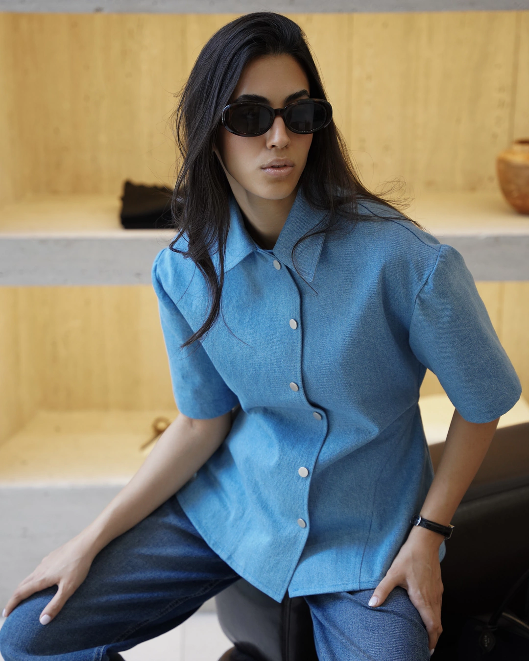 coat154 - کت جين استين کوتاه خمره اي 